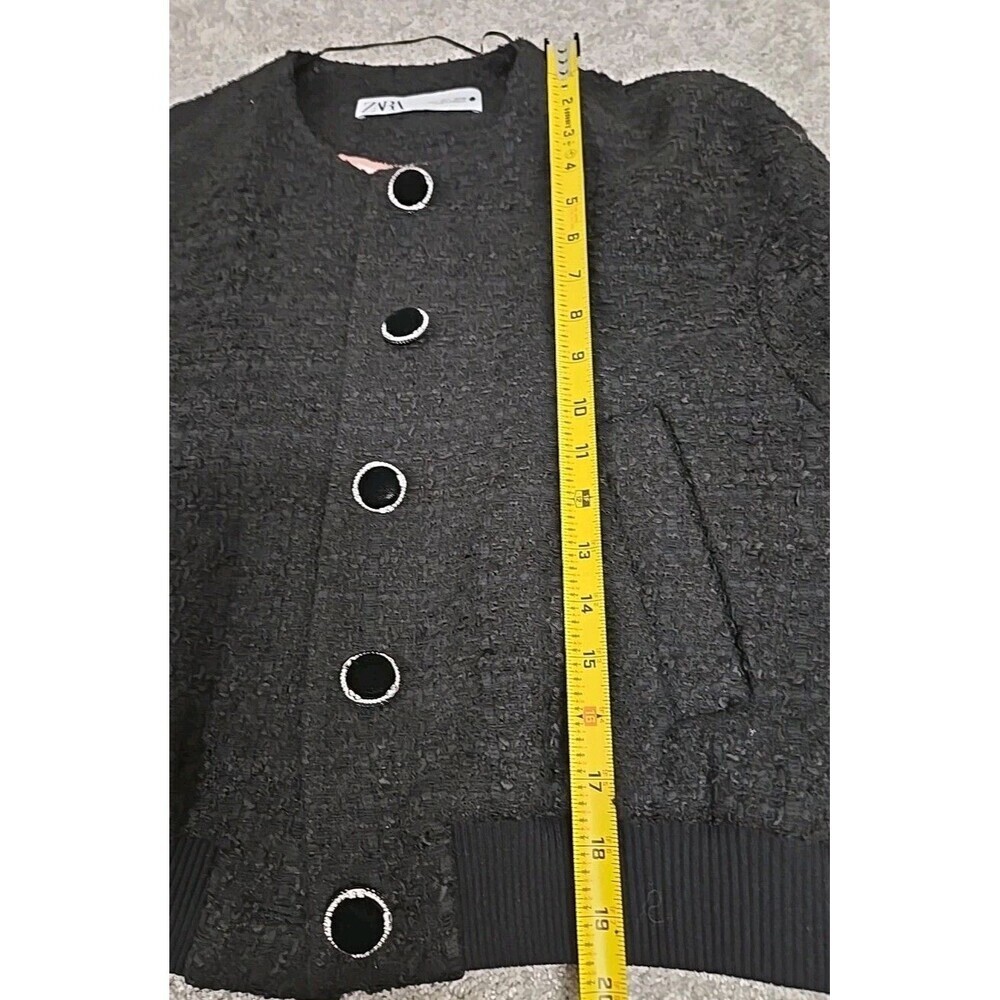Zara Textured Tweed‎ Bomber Cropped Jacket Lined Pockets Black Women’s Size L - Picture 11 of 12